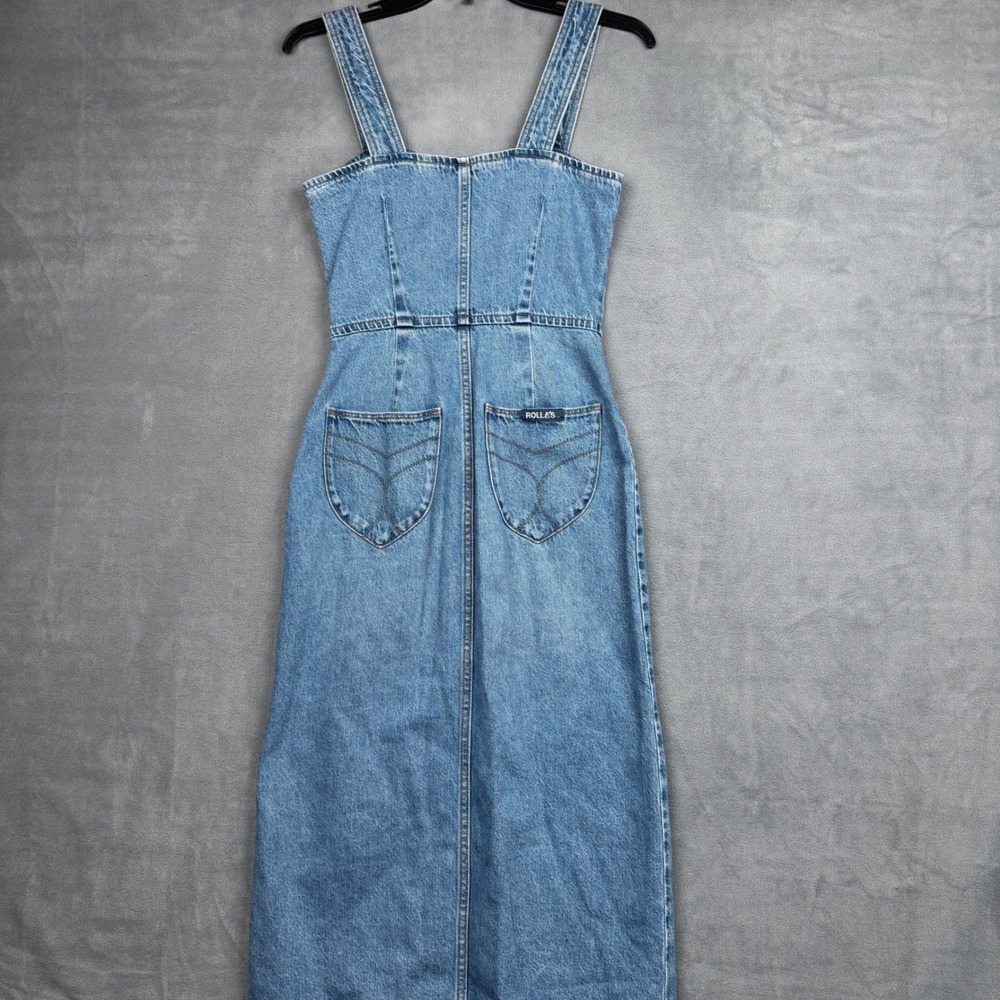 Rollas Denim Midi Dress Blue Button Front Front Pockets Size 6 XS Cotton Lyocell - Picture 7 of 12